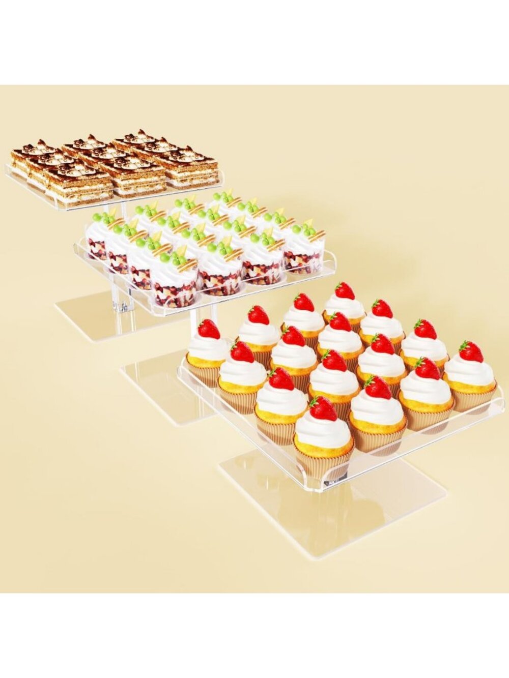 3-Piece Acrylic Cupcake Stand Set - Clear Dessert Display for Parties & Events